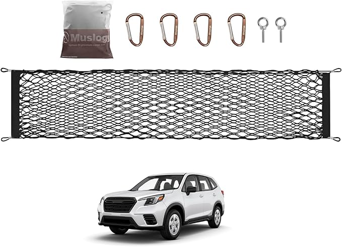 Muslogy Envelope Style Rear Trunk Mesh Cargo Net Compatible with 2025 Subaru Forester Base Premium Sport Limited Touring Accessories Stretchable Trunk Organizer Storage Luggage Net