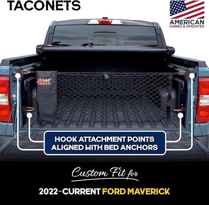 Envelope Cargo Net for Ford Maverick - Fits 2022-2025 - Upgraded 5mm Bungee - Integrated Storage Bag - Heavy Duty Carabiners - Designed in USA