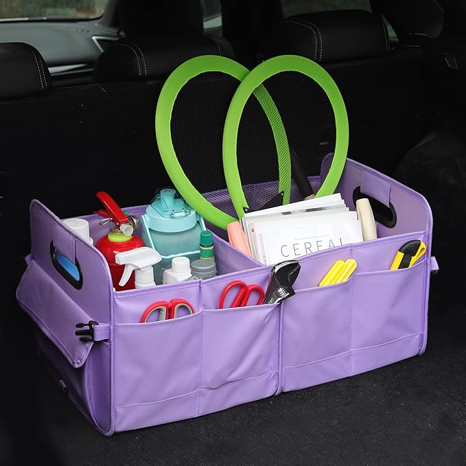 Car Trunk Organizer, Purple, Unisex, Foldable, Non-slip, Adjustable Straps, Multiple Compartments, 600D Oxford Cloth Material