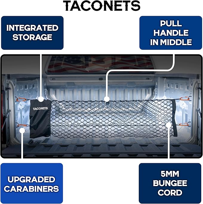 Envelope Cargo Net for Colorado/Canyon - Fits 2023-2025 - Upgraded 5mm Bungee - Integrated Storage Bag - Heavy Duty Carabiners - Designed in USA