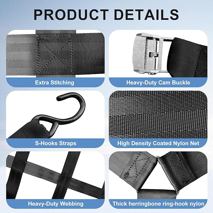 Cargo Net for Pickup Truck Bed, Heavy Duty 1100LBS Capacity, Adjustable Cam Buckles & S-Hooks, Thick Herringbone Nylon Mesh with Drawstring Storage Bag for Trailers and Trucks