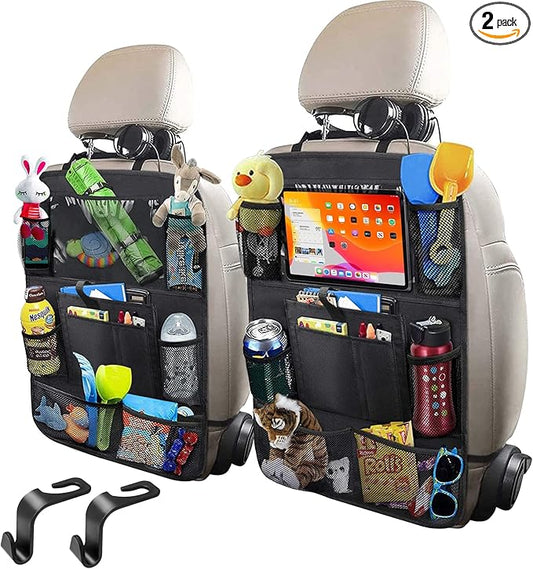 Car Storage Organizer 2 PCS,Car Backseat Organizer for Kids Durable Waterproof Oxford Fabric with Touchable Tablet Holder 8 Mesh Pockets and 2 Pockets for Snacks Toys,Car Travel Accessories