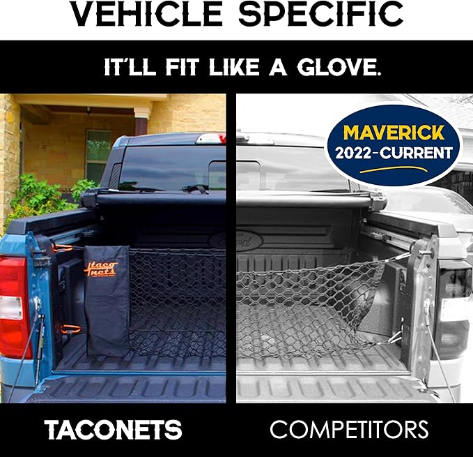 Envelope Cargo Net for Ford Maverick - Fits 2022-2025 - Upgraded 5mm Bungee - Integrated Storage Bag - Heavy Duty Carabiners - Designed in USA