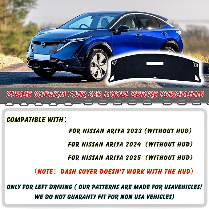 Non-Slip Dash Cover Dashboard Cover Mat Custom Fit Center Console Cover Sunshield Protector Pad Compatible with Nissan Ariya 2023 2024 2025 Accessories Pad (（Without HUD）)