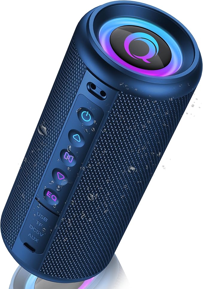 Portable Bluetooth Speaker, 2026 Bluetooth 5.4 Wireless Speaker with 20W HD Loud Stereo Sound, 20H Playtime, LED Lights, IP7, TWS Pairing, Built-in Mic, for Outdoor, Home, Beach, Party, Gift, Blue