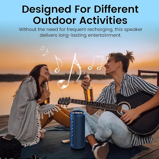Portable Bluetooth Speaker, 2026 Bluetooth 5.4 Wireless Speaker with 20W HD Loud Stereo Sound, 20H Playtime, LED Lights, IP7, TWS Pairing, Built-in Mic, for Outdoor, Home, Beach, Party, Gift, Blue