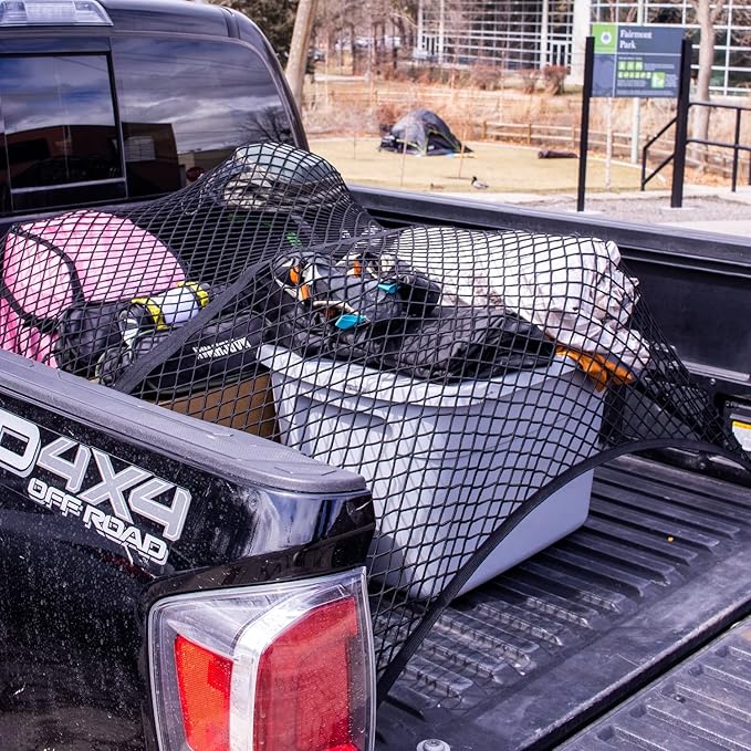 Highly Elastic Cargo Net, Simple Truck Bed Cargo Mesh Organizer, Suitable for Daily Light Loads of Trucks, 4'x4' Stretches to 7'x7' (Double Layer)
