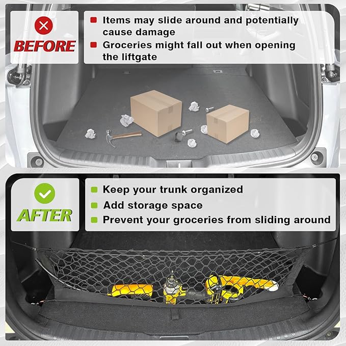 Muslogy Envelope Style Rear Trunk Mesh Cargo Net Compatible with 2025 Subaru Forester Base Premium Sport Limited Touring Accessories Stretchable Trunk Organizer Storage Luggage Net