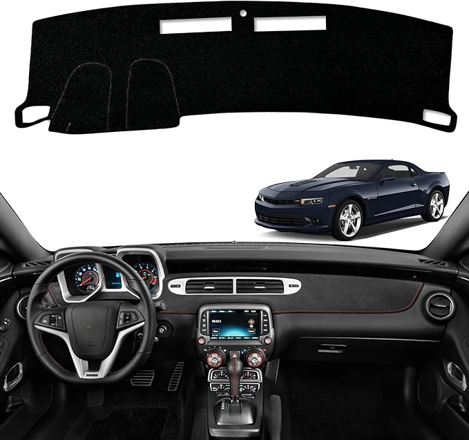 Non-Slip Dash Cover Dashboard Cover Mat Custom Fit Center Console Cover Sunshield Protector Pad Compatible with for Chevy Chevrolet Camaro 2010 2011 2012 2013 2014 2015 (Black Trim)