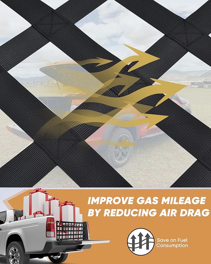 Lucky Straps Tailgate Net for Pickup Truck Bed, 60'' x 18'' Heavy Duty Tailgate Cargo Netting for Full Size Truck, Easy-to-use Tailgate Mesh for Chevrolet, Ford, Toyota, GMC, Jeep (Black)