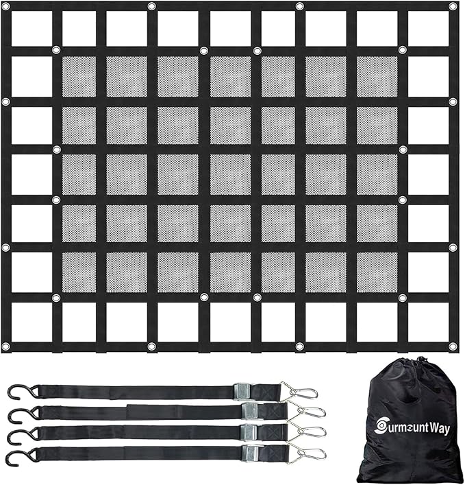 Surmountway Heavy Duty Cargo Net with Mesh (72" x 57"), 1100LBS Capacity, Adjustable Cam Buckles & S-Hooks for Trucks & Trailers