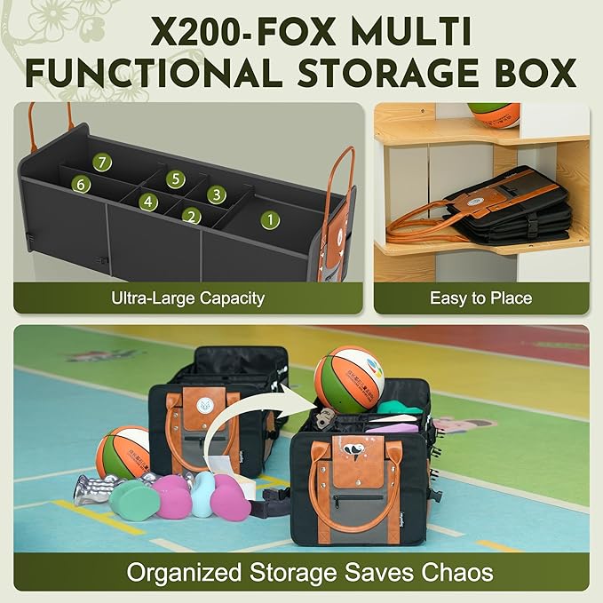 Car Trunk Organizer SUV, 95L Large Trunk Organizer for SUV, Heavy Duty Foldable Trunk Organizer with Shoe Storage, Waterproof for SUVs/Sedans, Fox Pattern-X200