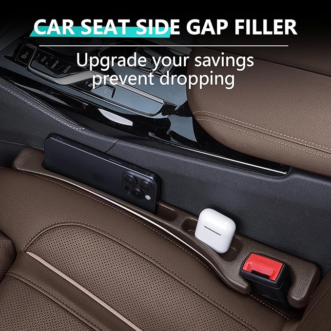 Seat Gap Fillers with Seat Belt Holes,No Drop Seat Guard for Cars,Car Side Seat Gap Filler Organizer 2 Pack (Brown)