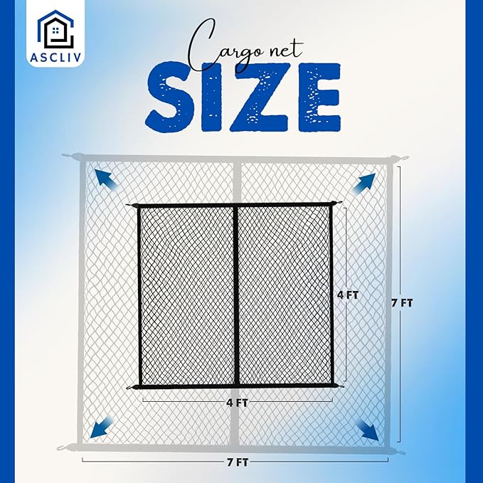 Truck Bed Cargo Net for Pickup Truck, 48”x 48” Stretchable Bungee Net with Adjustable Metal Hooks, Elastic Storage Organizer Net, for Car, SUVs, and Trucks