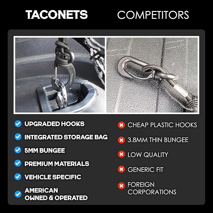 Envelope Cargo Net for Toyota 4Runner - Fits 2010-2024 w/ 2nd Row - Upgraded 5mm Bungee - Integrated Storage Bag - Heavy Duty Hooks - Designed in USA