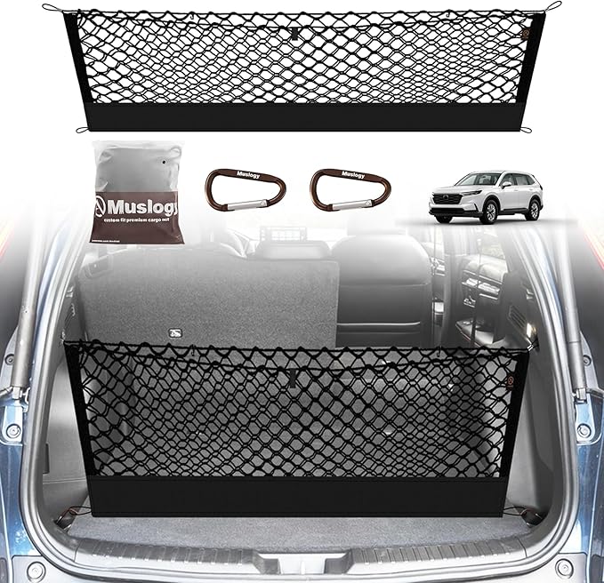 Muslogy Envelope Style Trunk Cargo Net Compatible with 2023-2025 Honda CR-V Accessories Custom Fit Trunk Organizer Upgraded Mesh Storage Luggage Net with Metal Hooks