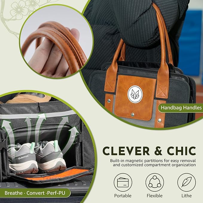 Car Trunk Organizer SUV, 95L Large Trunk Organizer for SUV, Heavy Duty Foldable Trunk Organizer with Shoe Storage, Waterproof for SUVs/Sedans, Fox Pattern-X200