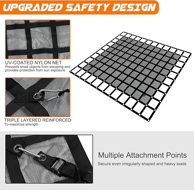 Heavy Duty Truck Cargo Net with Mesh, 6.75 ft x 8 ft 1500LBS Capicity Stretchable Truck Bed Cargo Net with Straps & Cam Buckles & J-Hooks for Pickup (81" x 96")