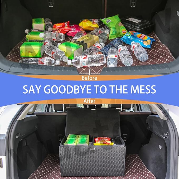 Trunk Organizer for Car,Trunk Organizer for SUV & Sedan,with Lid,Multi-Functional,Foldable Cargo Storage Box-Black-L