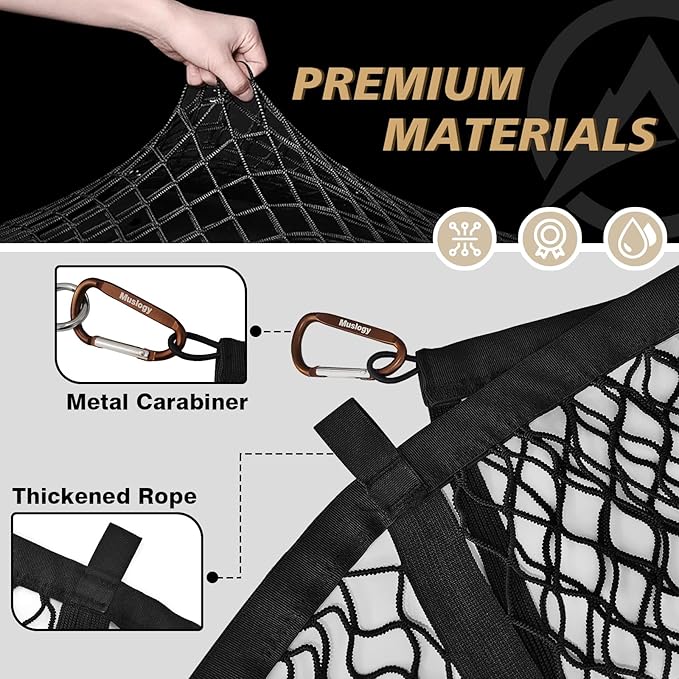 Muslogy Truck Bed Cargo Net Compatible with Pickup Truck Bed Organizer Stretchable 4'x4' to 7'x7' High Elastic Heavy Duty Upgraded Reinforced Storage Net with 10 Metal Carabiners (Single Layer)