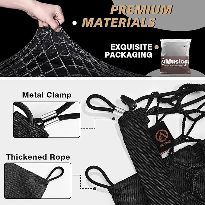 Muslogy Envelope Style Trunk Cargo Net Compatible with 2023-2025 Honda CR-V Accessories Custom Fit Trunk Organizer Upgraded Mesh Storage Luggage Net with Metal Hooks