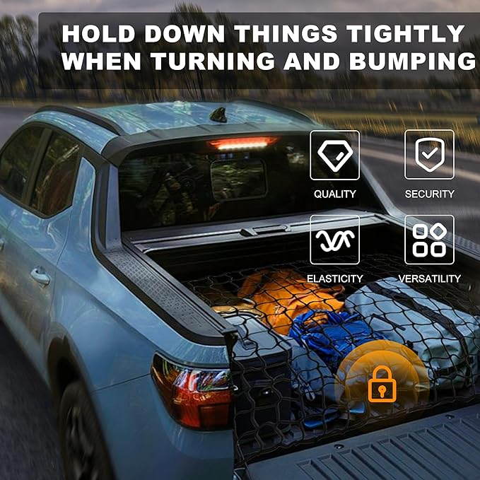 Seven Sparta 4’ x 4’ Large Cargo Net for Pickup Truck Bed Stretches to 7' x 7' for Truck Bed, Trailer, Trunk, SUV with 12 Bonus D Clip Carabiners Cargo Net for Large Loads (Black, 4'x4')