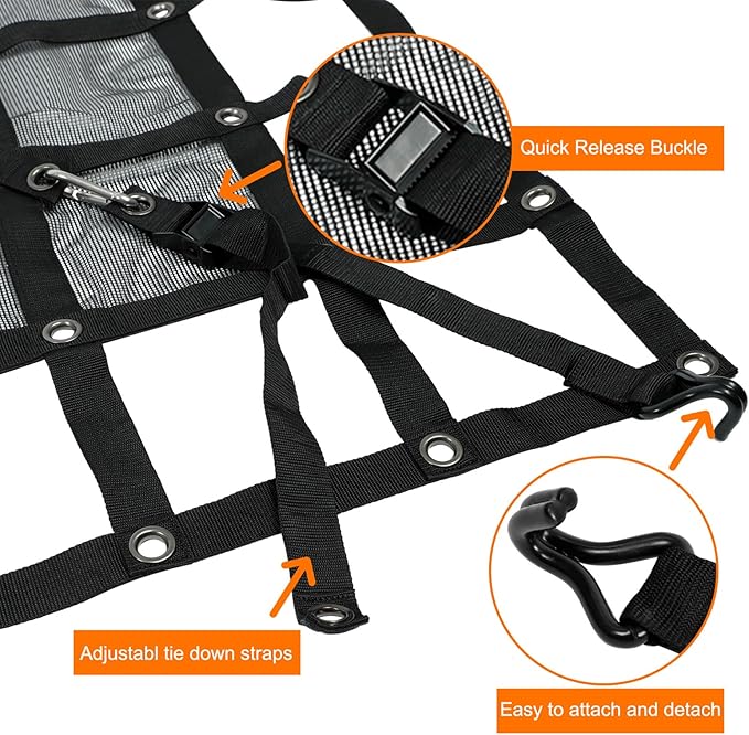Heavy Duty Truck Cargo Net with Mesh, 6.75 ft x 8 ft 1500LBS Capicity Stretchable Truck Bed Cargo Net with Straps & Cam Buckles & J-Hooks for Pickup (81" x 96")