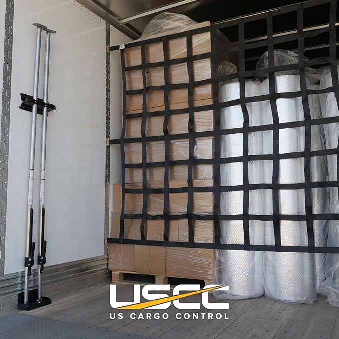 US Cargo Control E Track Cargo Nets for Trailers 82" x 82" (3-Pack), Adjustable Heavy Duty Cargo Net with Cambuckles for E-Track and X-Track Systems, 8" x 8" Holes, Use in Trailers and Box Trucks