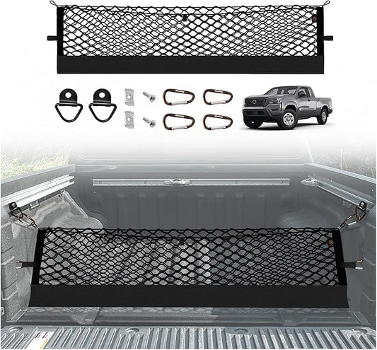 Muslogy Truck Bed Cargo Net Compatible with Nissan Frontier 2022-2024 2025 Accessories Storage Organizer Pickup Truck Bed Envelope Style Cargo Net with Heavy Duty Carabiners (Extra Support Frame)