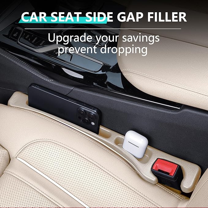 Seat Gap Fillers with Seat Belt Holes,No Drop Seat Guard for Cars,Car Side Seat Gap Filler Organizer 2 Pack (Beige)