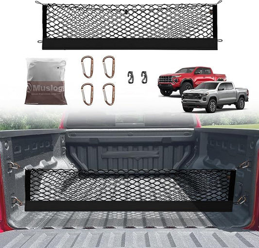 Muslogy Truck Bed Cargo Net Compatible with Chevrolet Colorado & GMC Canyon 2026 2025 2024 2023 Accessories Storage Organizer Pickup Truck Bed Envelope Style Cargo Net with Heavy Duty Carabiners