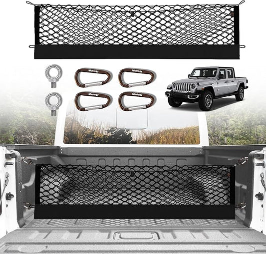 Muslogy Truck Bed Cargo Net Compatible with Jeep Gladiator 2020-2024 2025 JT Accessories Storage Organizer Pickup Truck Bed Envelope Style Cargo Net with Heavy Duty Carabiners 13