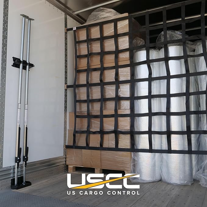 US Cargo Control E Track Cargo Net for Trailer 82" x 82", Adjustable Heavy Duty Cargo Net with Cambuckles for E-Track and X-Track Systems, 8" x 8" Holes, Use in Enclosed Trailers, Box Trucks, Garages