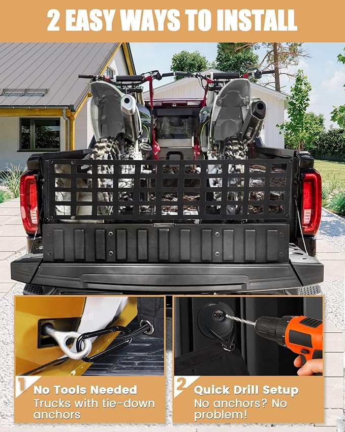 Lucky Straps Tailgate Net for Pickup Truck Bed, 60'' x 18'' Heavy Duty Tailgate Cargo Netting for Full Size Truck, Easy-to-use Tailgate Mesh for Chevrolet, Ford, Toyota, GMC, Jeep (Black)