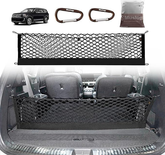 Muslogy Trunk Cargo Net Compatible with Kia Telluride 2025 2020-2024 Accessories Storage Organizer Envelope Style Cargo Net with Metal Carabiners
