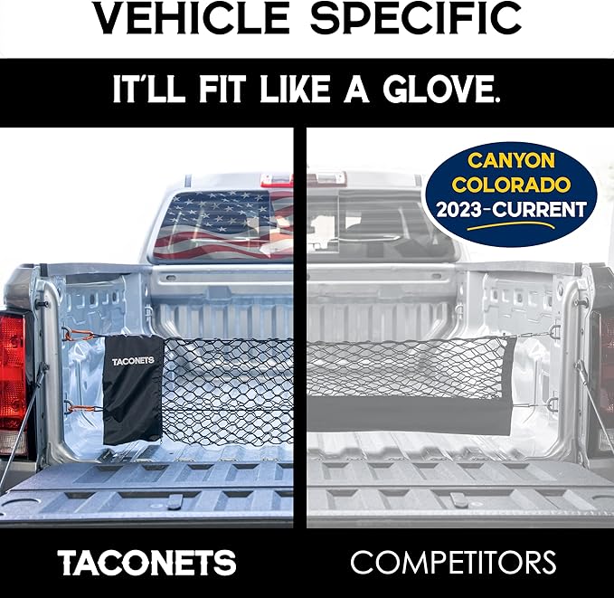 Envelope Cargo Net for Colorado/Canyon - Fits 2023-2025 - Upgraded 5mm Bungee - Integrated Storage Bag - Heavy Duty Carabiners - Designed in USA