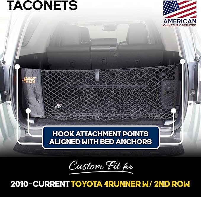 Envelope Cargo Net for Toyota 4Runner - Fits 2010-2024 w/ 2nd Row - Upgraded 5mm Bungee - Integrated Storage Bag - Heavy Duty Hooks - Designed in USA