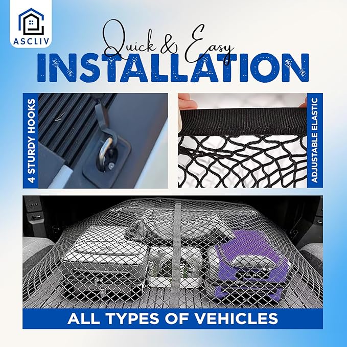 Truck Bed Cargo Net for Pickup Truck, 48”x 48” Stretchable Bungee Net with Adjustable Metal Hooks, Elastic Storage Organizer Net, for Car, SUVs, and Trucks