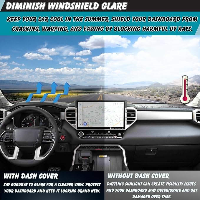 Non-Slip Dash Cover Dashboard Cover Mat Custom Fit Center Console Cover Sunshield Protector Pad Compatible with Toyota Tundra 2022 2023 2024 Accessories（Not for HUD）
