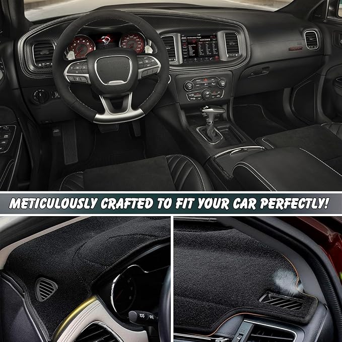 Non-Slip Dash Cover Dashboard Cover Mat Custom Fit Center Console Cover Sunshield Protector Pad Compatible with Dodge Charger 2011 2012 2013-2021 2022 2023 Accessories Pad (Black Trim)
