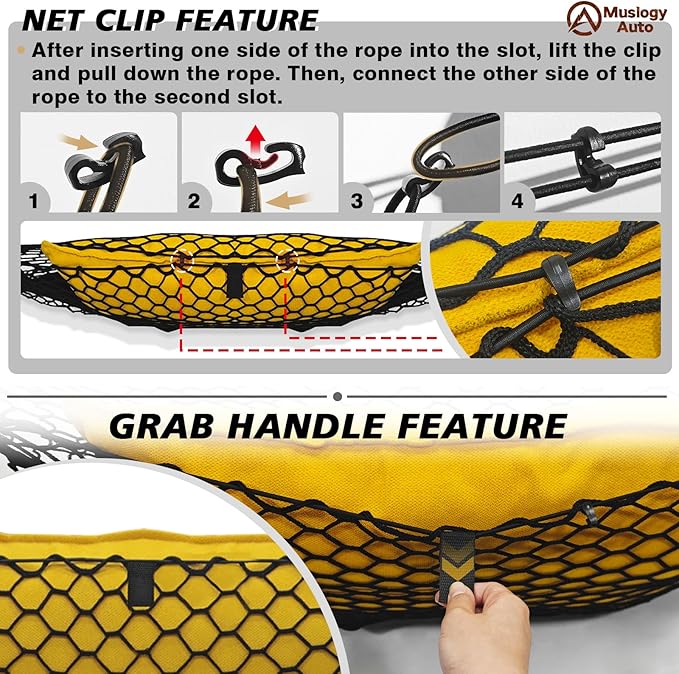 Muslogy Truck Bed Cargo Net Compatible with Rivian R1T 2022-2024 2025 Accessories Storage Organizer Pickup Front Truck Bed Envelope Style Cargo Net