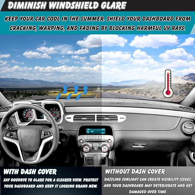 Non-Slip Dash Cover Dashboard Cover Mat Custom Fit Center Console Cover Sunshield Protector Pad Compatible with for Chevy Chevrolet Camaro 2010 2011 2012 2013 2014 2015 (Red Trim)