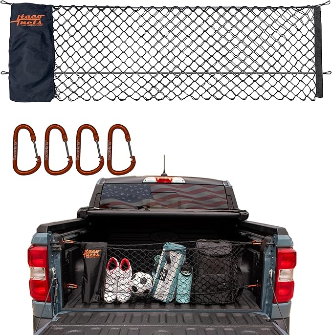 Envelope Cargo Net for Ford Maverick - Fits 2022-2025 - Upgraded 5mm Bungee - Integrated Storage Bag - Heavy Duty Carabiners - Designed in USA