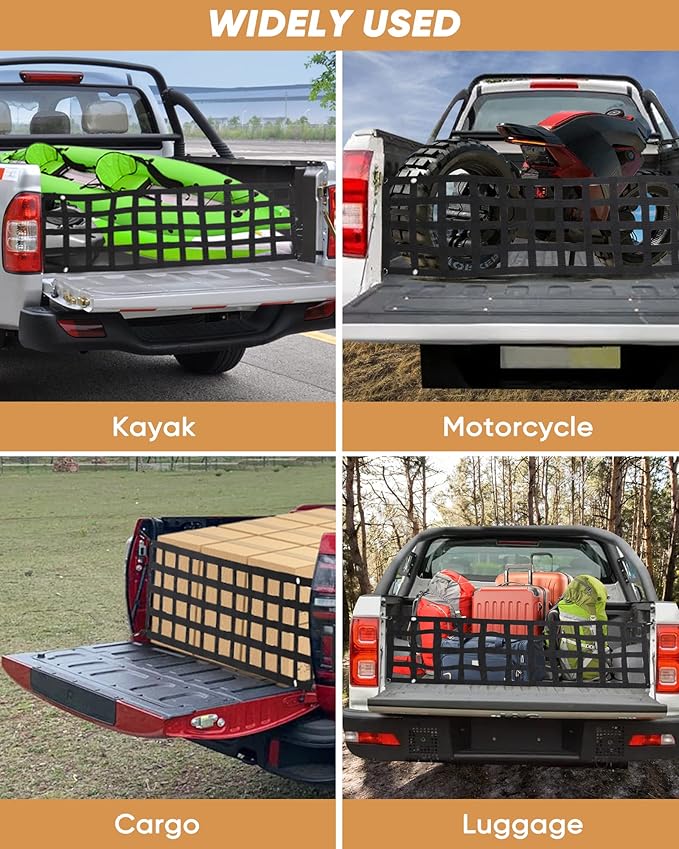 Lucky Straps Tailgate Net for Pickup Truck Bed, 60'' x 18'' Heavy Duty Tailgate Cargo Netting for Full Size Truck, Easy-to-use Tailgate Mesh for Chevrolet, Ford, Toyota, GMC, Jeep (Black)