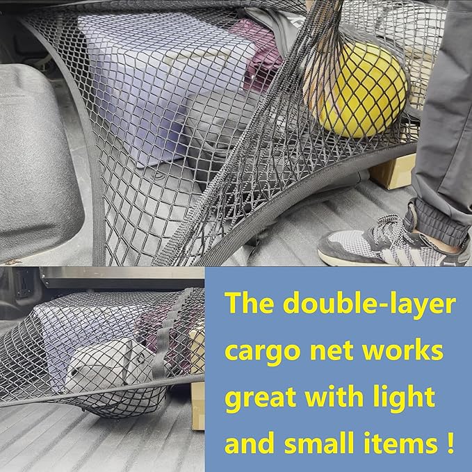 Highly Elastic Cargo Net, Simple Truck Bed Cargo Mesh Organizer, Suitable for Daily Light Loads of Trucks, 4'x4' Stretches to 7'x7' (Double Layer)