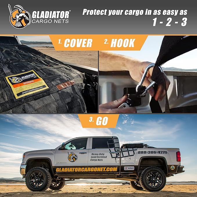 Waterproof Gladiator Cargo Net- Heavy Duty Truck Cargo Net Tarp (LGW-100) Medium: 8.75' x 10'