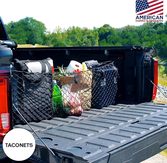 Envelope Cargo Net for GMC Sierra & Chevy Silverado - Fits 2013-2025 - Upgraded 5mm Bungee - Integrated Storage Bag - Heavy Duty Carabiners - Designed in USA - 18" x 50"