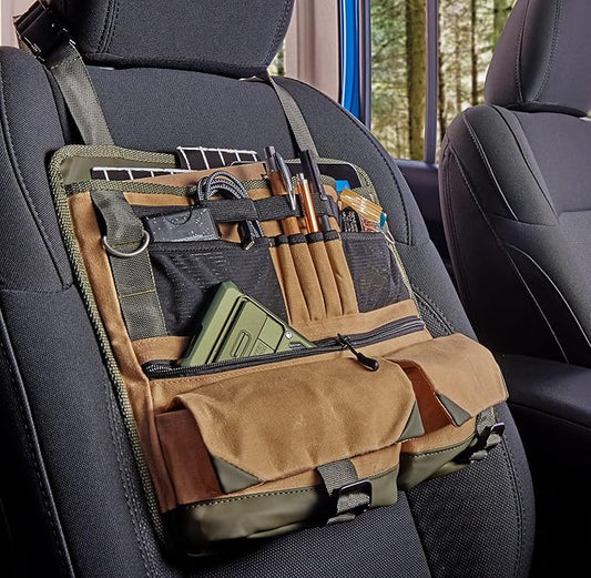 High Road Cotton Canvas Front Seat Organizer with Laptop and File Compartments, 12-pocket Car Office Passenger Seat Organizer