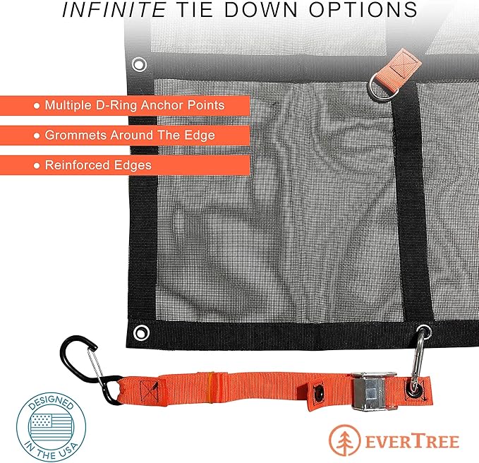 Heavy Duty Cargo Net Load Cover for Truck & Trailer, Tough Anti-Tear Mesh, Metal D-Rings + Straps - Large- 8.75' x 10' - USA Based