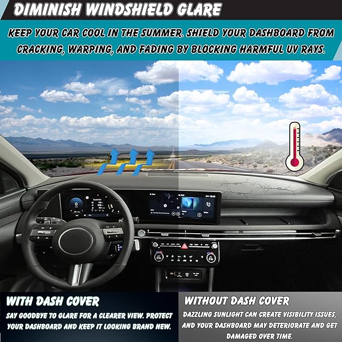 Non-Slip Dash Cover Dashboard Cover Mat Custom Fit Center Console Cover Sunshield Protector Pad Compatible with for Hyundai Tucson 2025 Accessories Pad (Without HUD) (Black Trim)